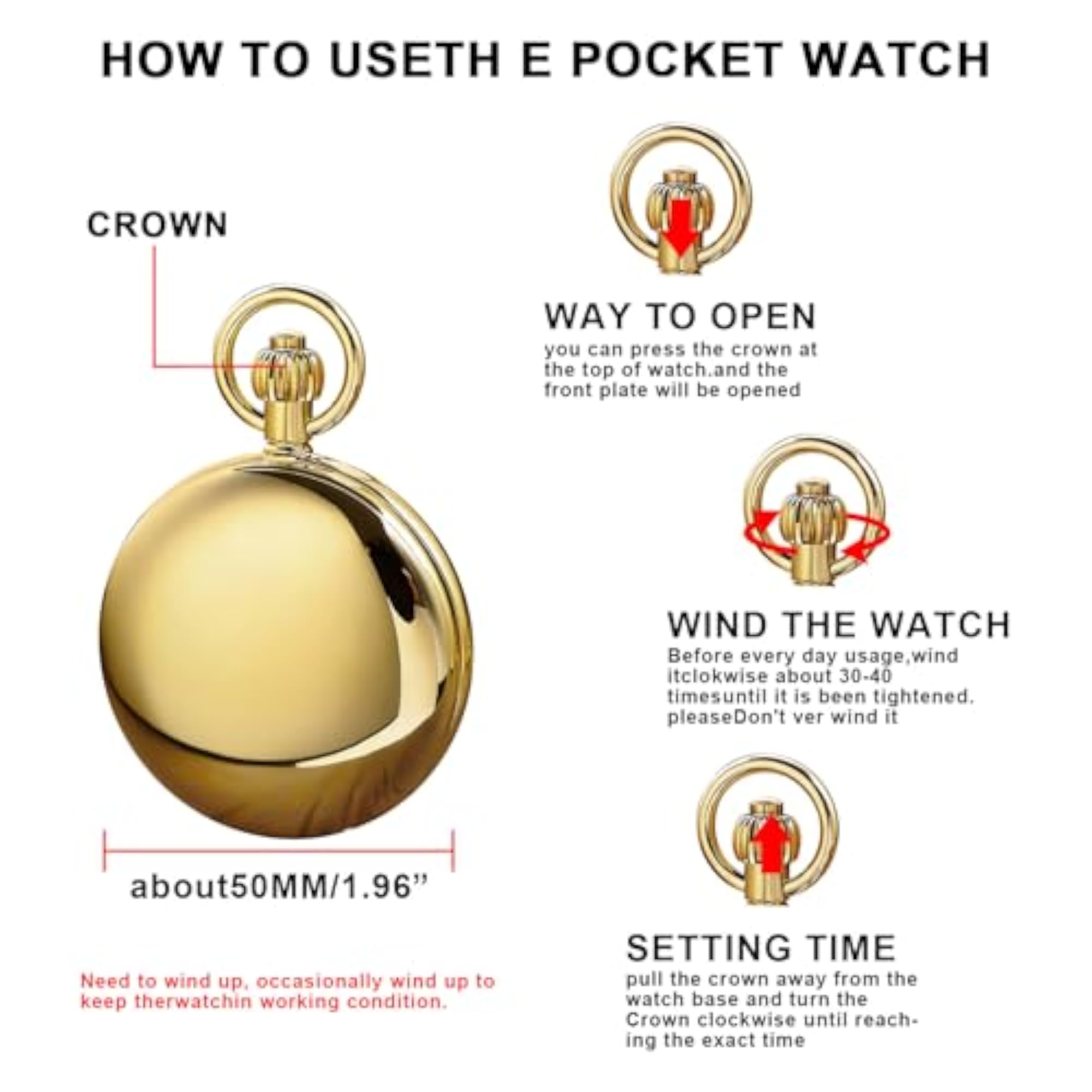Double-Sided Gold Minimalist Mechanical Pocket Watch