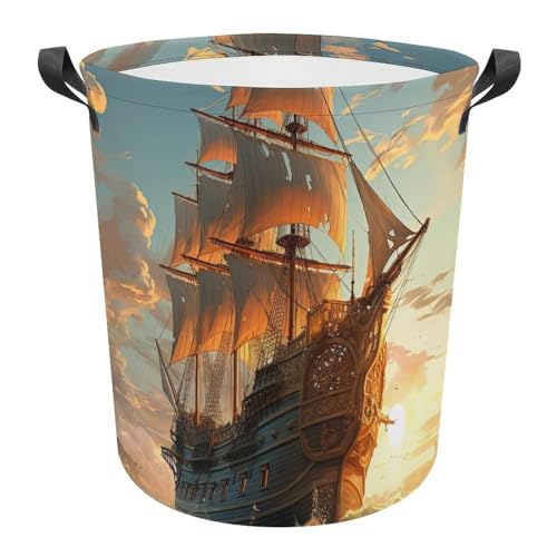 Cesta ropa sucia para baño que evita la humedad con diseño de velero antiguo náutico 2