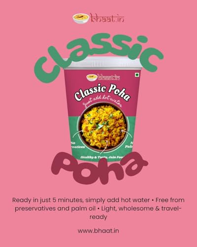 Image of Bhaat.in Instant Breakfast Combo Food | Wholesome Meal in 7 Minutes| Jain Breakfast Pack of 4-Poha | Upma|Dehydrated |Just add hot water|Ready to Eat|Serves 4|no palm oil