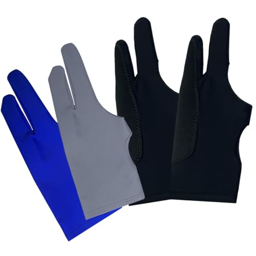 Gzingen 4 PCS Artist Glove for Drawing Tablets, 2 Finger Drawing Glove, Left Right Hand, Blue Gray Black, Ambidextrous, 4 Count