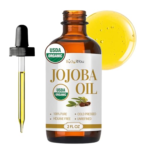BodyJ4You Organic Jojoba Oil for Skin - USDA Organic 100% Pure Natural - Face Skin Gua Sha Facial Dermaplaning Hair Scalp Massage - Unrefined Cold Pressed Hexane Free - Base Carrier Wax - 2 Fl Oz