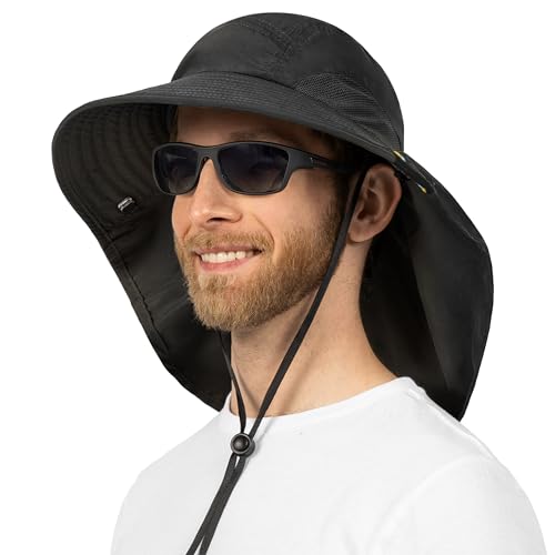 SUN CUBE Wide Brim Sun Hat with Neck Flap, UPF50+ Hiking Safari Fishing Hat for Men Women, Sun Protection Beach Hat