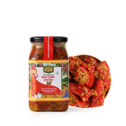 Image of THE LITTLE FARM CO Stuffed Red Chilli Pickle 400g | Homemade Bharwa Lal Mirch Ka Achar With Spicy Flavour Made With Less Mustard Oil | No Added Preservatives & No Garlic | Mirchi Achar