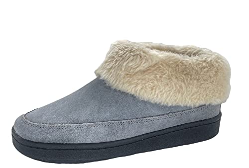 Clarks Womens Slipper Suede Ankle Bootie JMH1883 -Plush Faux Fur Collar and Lining - Indoor Outdoor House Slippers For Women (9 M US, Pewter)