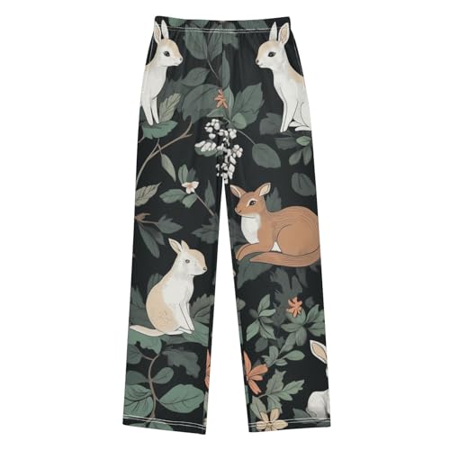 Rabbit Flowers Boys Long Pants Soft Trousers Elastic Waist Kids Lounge Bottoms with Pockets S-XL