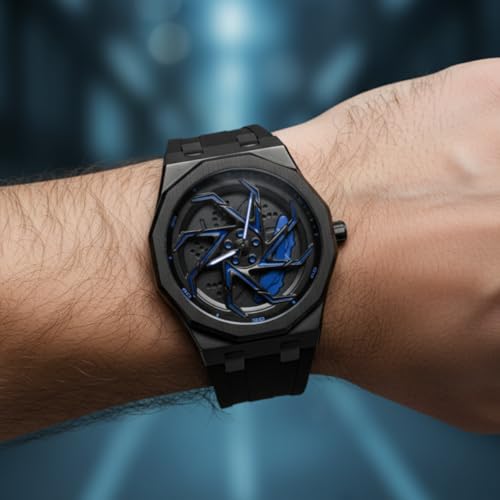 Image of ON TIME OCTUS Spinning Car Wheels Gyro Men's Sport Watch| Rotating Wheel Dial Silicone Strap Analog Luxury Watches for Boy's and Men -MN-259