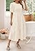 ZESICA Women's 2025 Summer Short Puff Sleeve Crewneck Smocked Floral Lace Flowy A Line Tiered Maxi Dresses,Beige,X-Large
