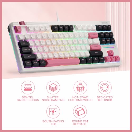 Image of Redragon K729 80% Wired Gasket RGB Gaming Keyboard, 87 Keys TKL Mechanical Keyboard w /Knob Control, Mix-Color PBT Keycaps, Hot-Swap South-Facing Socket & 5-Layer Dampener, Custom Linear Switch