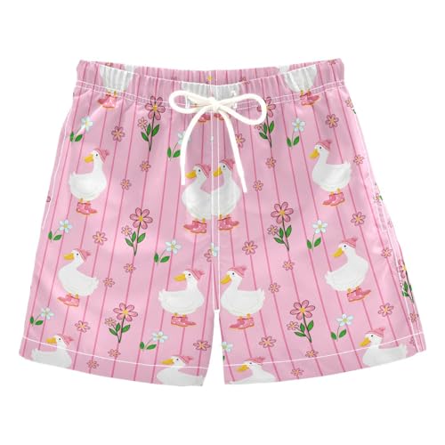 Boys Swim Trunks White Ducks Pink Flowers Swim Shorts Boys Bathing Suit Swimsuit Boy Swimwear 2T 202c1620