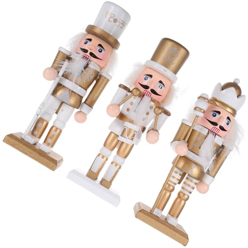 Veemoon Lot de 3 Casse-Noisettes en Bois Doré Décoration de Noël Traditionnelle pour Bureau Design Élégant et Résistant, pour Décoration Intérieure de Fête