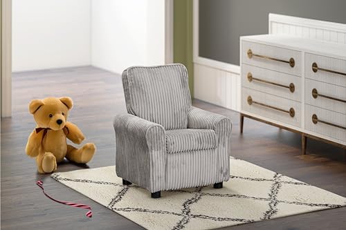 Image of Olive & Opie Jordan Kids /Toddler Push Back Recliner Chair, Lounge Sofa for Boys & Girls Ages 3 and Up, Soft Upholstery, Soft Gray Cords
