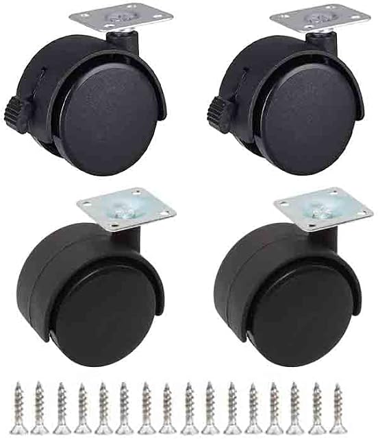 Swivel Stem Castor Wheels, 40mm up to 100KG, Furniture Castor Wheels with Brakes, No Floor Marks Silent 360° Smooth Rotation Caster for Furniture, 2 Caster with Brakes 2 Non Brakes, Black