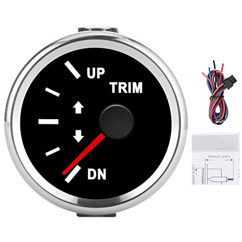 Boat Trim Balance, IP67 Gauge Meter with Red Backlight 52mm Ship Yacht Marine(Black Dial Silver Cover)