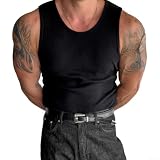 Geripptes ärmelloses Tanktop für Herren, elastisch, schmale Passform, Fitnessstudio, einfarbig, athletisches Unterhemd für Fitness, Laufen, Bodybuilding, Sommer, Workout, Weiß, Schwarz (2XL Schwarz)