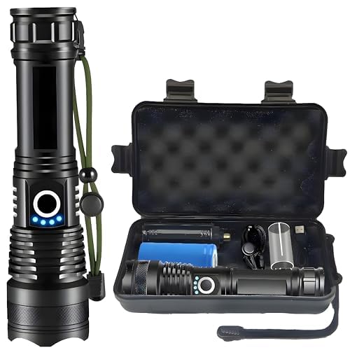 MSAGREEN Rechargeable LED Flashlights High Lumens, 150000 Lumens Super Bright Tactical Handheld Flash Light, Powerful Emergency Linternas, Zoomable, Waterproof, Long Lasting, for Hiking Camping Gift