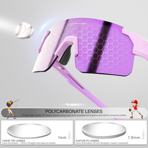 KAPVOE Youth Sports Sunglasses Boys Girls Baseball Softball Running Cycling Glasses for Kids Age 6-12 K9035 — view 3
