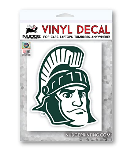 Image of Nudge Printing Michigan State University (MSU) Spartans Sparty Head Mascot Green and White Weatherproof Vinyl Sticker Car Decal from