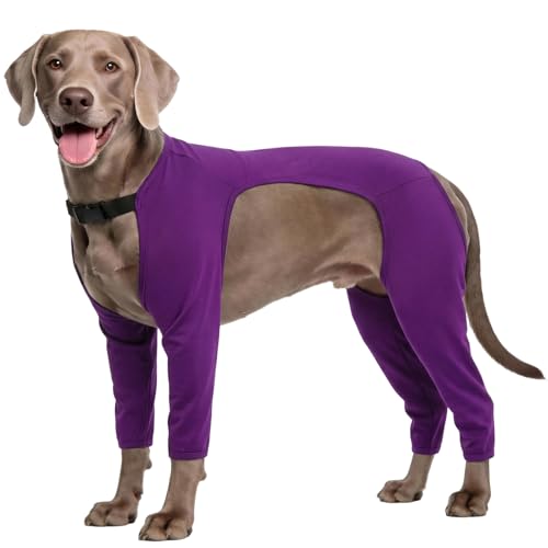 Image of BRKURLEG 4-Leg Dog Recovery Suit, Leg Wound Protector, Purple XXL | Soft Surgical Onesie Protects Leg Wounds, Elbow & Knee Cover, Warm Dog Legs, Cone Alternative, Allows Easy Potty Access