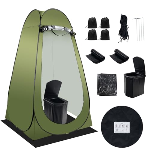 Inodoro portátil de camping con tienda de privacidad desplegable para adultos, inodoro plegable extra grande con vestidor (Verde)