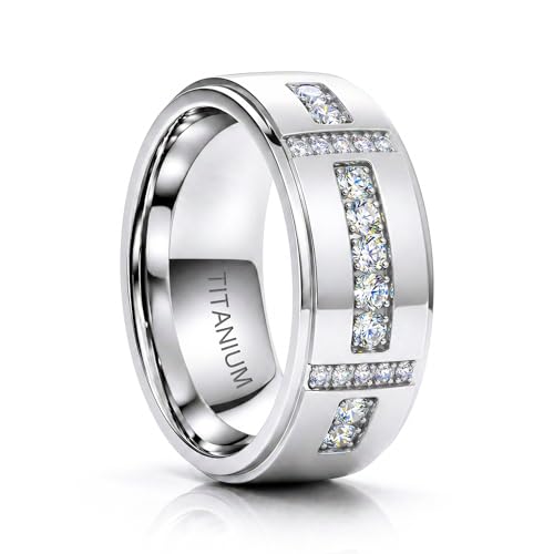 Lightweight Titanium Mens Wedding Band Moissanite Ring VVS1.D Color 0.4CTW Mens Engagement Ring Comfort Fit 14K Gold Plated/Silver Rings for Men Anniversary Promise Ring US SIze 10 Titanium Color