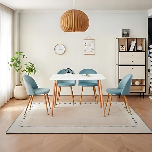 DEYARNA HOME Juego de Mesa de Comedor Rectangular con 4 Sillas, Conjunto de Mesa de Comedor y 4 Sillas de Comedor de Terciopelo, Juego de Muebles de Cocina de 5 Piezas (Blanco+Verde, 110 * 70 * 74cm)