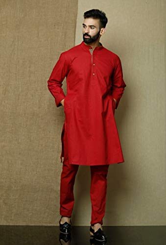 Elina fashion Men's Cotton Kurta Pajama Set Tunic Indian Festival Traditional Wear3