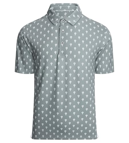 Alex Vando Mens Golf Shirt Moisture Wicking Quick-Dry Print Performance Polo Shirts for Men
