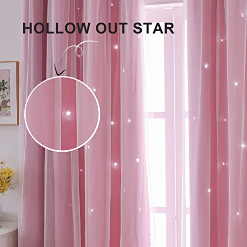Indistar Star Curtains For Bedroom Star Hollow Out Blackout Curtains For Kids Room Double Layer Star Cut Out Window Decor(2 Panel, 52W X 63L Inch,Pink) #TOP4