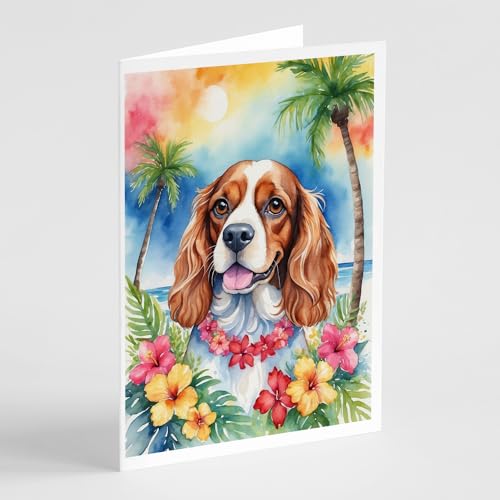 Caroline's Treasures Cavalier Spaniel Luau Greeting Cards Pack of 8 Blank Cards with Envelopes Whimsical A7 Size 5x7 Blank Note Cards
