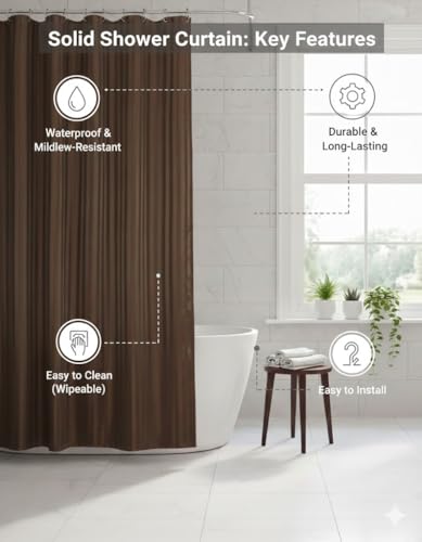 Image of CASA-NEST Waterproof Fabric Shower Curtain, Size 72x78 Inch, Single PC Packing, Hotel Quality Bathroom Curtain (Brown)