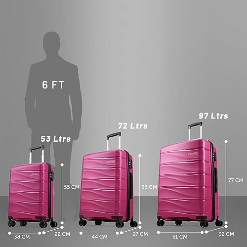Image of Aristocrat Plastic Olympus, Cabin, Medium & Large Luggage (Set of 3), Rose Red, Hardcase,8 Wheel Spinner Suitcase,Fixed Combination Lock, Spacious, for Men & Women, 7 Year Warranty, 54 Cm