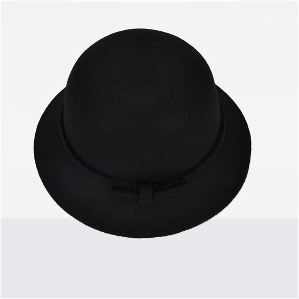 Solid Color Bow Round Top Wool Tweed Cap Fashionable Versatile Street Shooting Pot Hat Short Brim Bowler