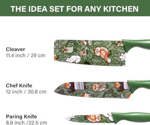 Image of Knife Set for Kitchen Professional 3 Pieces High Carbon Stainless Steel Colour Printed Coated Chef Knife I Utility Knife I Kitchen Knives with Ergonomic (Green)