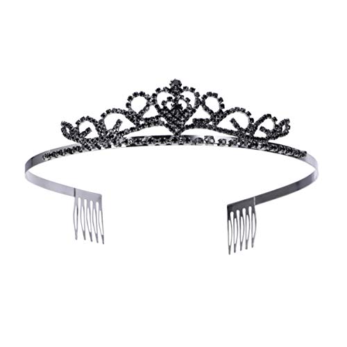 FRCOLOR Rhinestone Crowns and Tiaras with Comb Headband,Princess Tiara Headband Wedding Crown Tiara for Bride Costume Party Hair Accessories (Black)