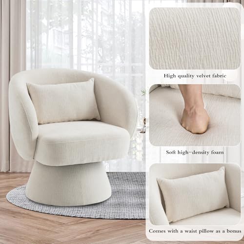 Sillón giratorio terciopelo suave beige miniatura 4