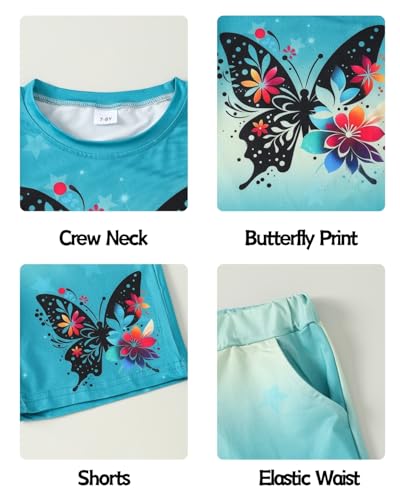 Image of 7-14Y Tween Girl Clothes 2 Piece Short Sleeve Tie Dye Heart Print Top and Shorts Teen Girl Summer Outfits Short Set