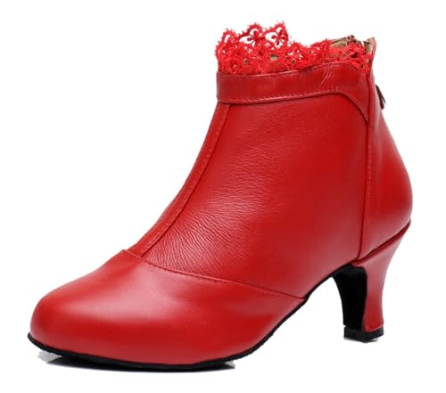 Bout ouvert femme rouge anti-fatigue avec son talon stable de 6cm en cuir souple pointure 36.5