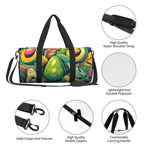 Sports Duffel Bag Tropical-Leaves-Avocados Foldable Travel Tote Bag Weekender Sleepover Carry On Bag4