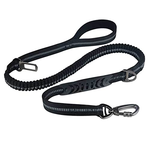 YUAN NIAN Laisse pour chien solide, élastique, réglable, réfléchissante, pour la marche, anti-traction avec boucle de ceinture de sécurité, noire