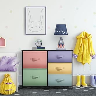 Sorbus Dresser with 5 Drawers - Furniture Storage Tower Unit for Bedroom, Hallway, Closet, Office Organization - Steel Frame, Wood Top, Easy Pull Fabric Bins (5-Drawer Dresser Chest, Pastel/Black)