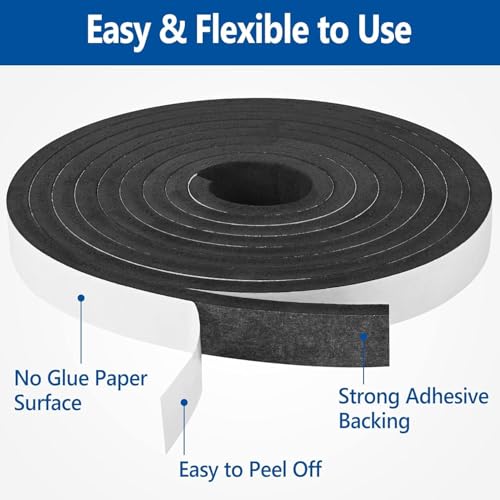 Image of Self Adhesive Foam Tape Weatherstrip 2In x 1 /2In x 6.5Ft High Density Foam Insulation Strips Foam Seal Weather Stripping with Strong Adhesive for Door and Window Sound Isolation Soundproofing
