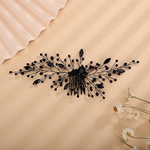 Teyglen Bridal Wedding Black Dainty Hair Combs Green Rhinestones Crystal Side Hair Comb Flower Crystal Bride Hair Accessories For Women And Girls (Black) #TOP2