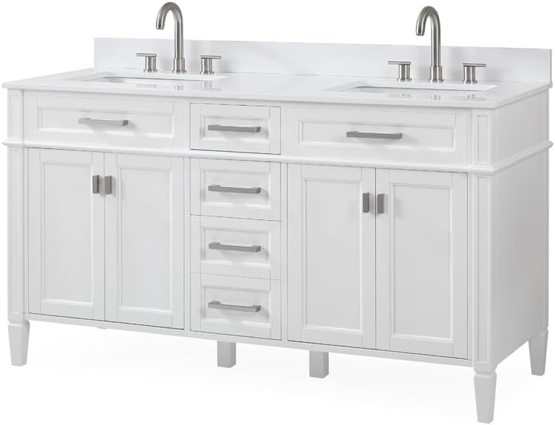 Miniatura 3 de 60 pulgadas Durand moderno doble fregadero estilo tocador de baño (blanco)