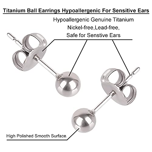 Ball Stud Titanium Earrings,Hypoallergenic for Women High Polished Colored for Sensitive Ears, 3mm and 4mm Pure Titanium Nickel-Free Lead-Free3