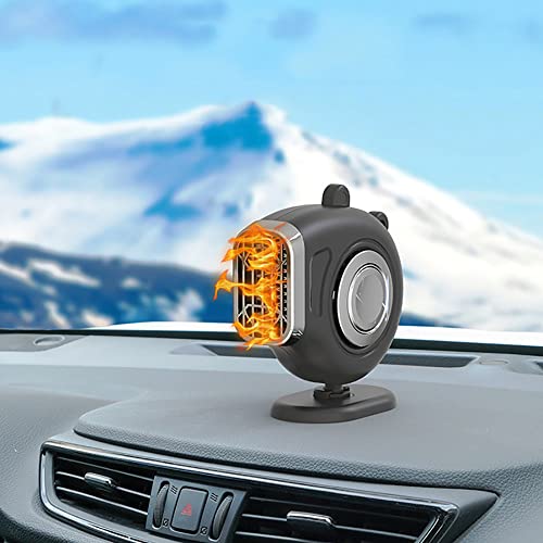 potow 150W 12V Calentador de Automóviles Descongelador de Parabrisas, 360° Base Rotativa, 2 en 1 Ventilador de Calefacción/Refrigeración, con Encendedor de Cigarrillos (140cm),Black