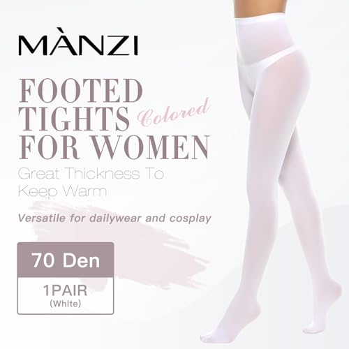 Image of MANZI Women's Solid Color Semi Opaque Footed Tights Soft Stretch Pantyhose