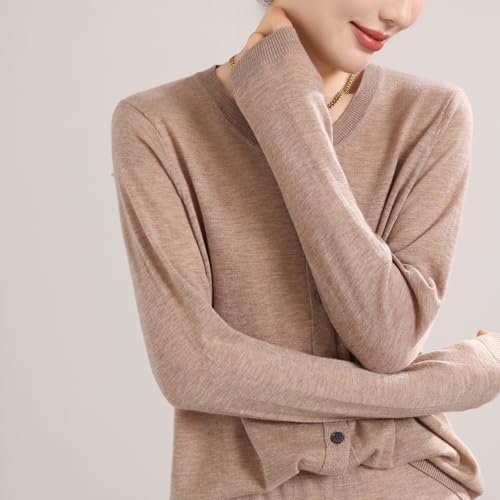 Image of Women's 100% Merino Wool Crew Neck Cardigan Sweater Top Long Sleeve Button Down 2025