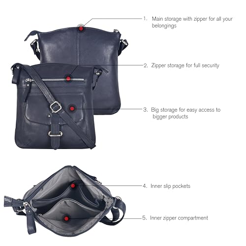 Image of Oak Leathers Leather Crossbody Bag For Women With Adjustable Sling Strap - Medium Size Crossover Shoulder Handbag Purse