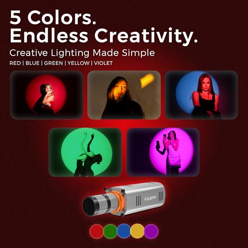 Image of Welborn WB-OS-45R Professional 45W LED Spotlight with Focus Lens, 15 Creative Shapes, 5 Color Filters, Bi-Color 2700K-6500K, 6000mAh Rechargeable Battery