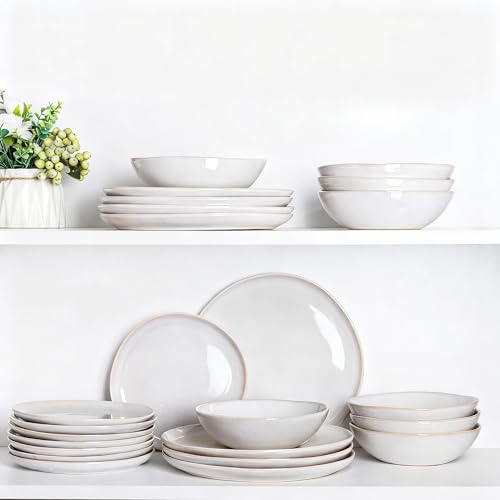 Image of AmorArc Ceramic Dinnerware Sets for 6, 18Pcs Plates and Bowls Sets Dishes | Stoneware Handmade Reactive Glaze Dinner Set, Highly Scratch Resistant | Dishwasher & Microwave Safe Dishware